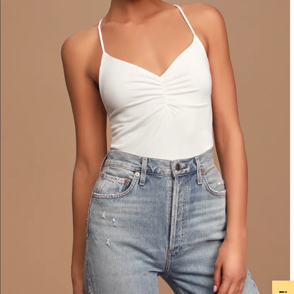 White Ruched backless tank top